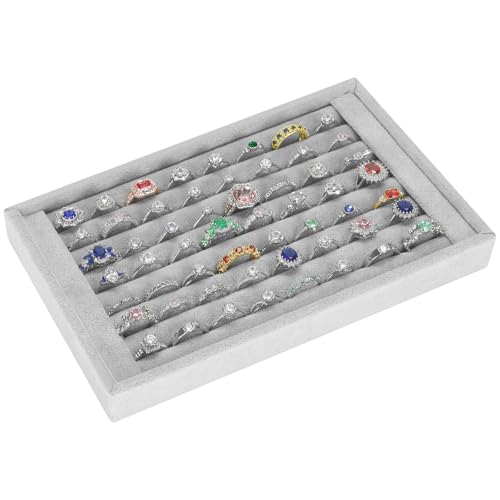KUKUVR Ring Holder Display Tray, 7 Slot Velvet Jewelry Organizer (Grey) | For Rings Earrings, Drawer Insert, Storage Case, For Selling Show Vender Home