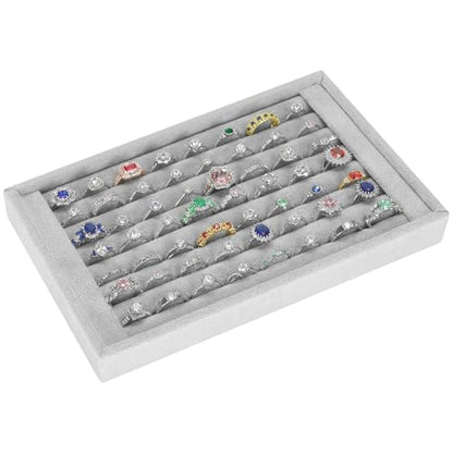 KUKUVR Ring Holder Display Tray, 7 Slot Velvet Jewelry Organizer (Grey) | For Rings Earrings, Drawer Insert, Storage Case, For Selling Show Vender Home