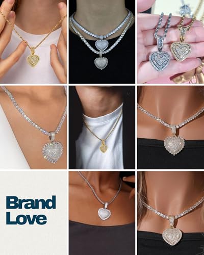 Lulu Mel Silver Heart Necklace 14K Gold Plated Heart Pendant Cubic Zirconia Necklace for Women Men, Iced Out Love Necklace Jewelry Gift Valentine's Day/Mother's Day/Christmas/Anniversary/Birthday Gift - color: Gold, style: Small Heart