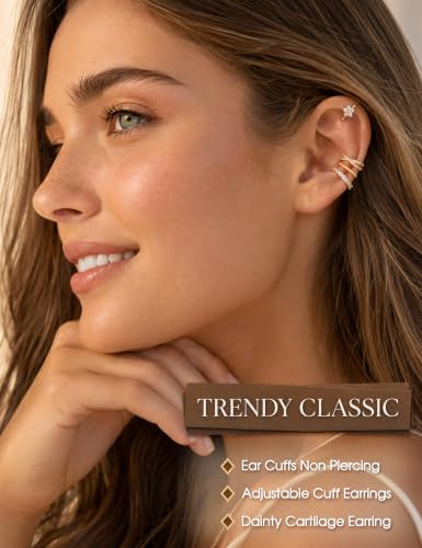 LOLIAS 4 Pairs Ear Cuffs Non Piercing - 14K Gold Plated Ear Cuff Earrings for Women Ear Cuff for Non Pierced Ears Clip on Cartilage Earring Adjustable Fake Earrings Set - style: Flowers -14K Gold Plated