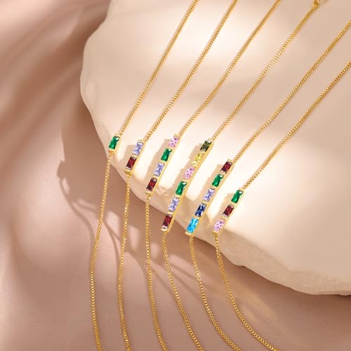 Sterling Silver Personalized 1-6 Birthstone Bracelet for Women Mothers Day Bracelet for Mom Daughter Custom Dainty Jewelry for Christmas Birthday Gift Ideas - style: Gold-5 stones