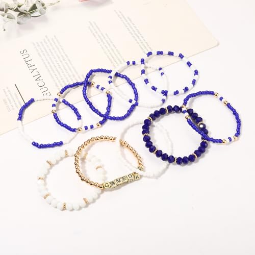 ZOLEAROPY Game Day Bracelets Stack Football Bracelets for Women Men Stackable Game day Bracelet Accessories Football Mom Outfit Jewelry Gifts - color: whit blue