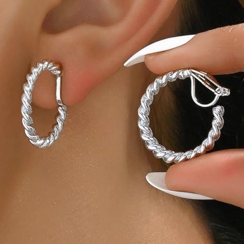 Clip On Earrings Women Gold Clip On Hoop Earrings Chunky Hoop Earring Ear Cuffs Non Piercing Statement Jewelry Gifts