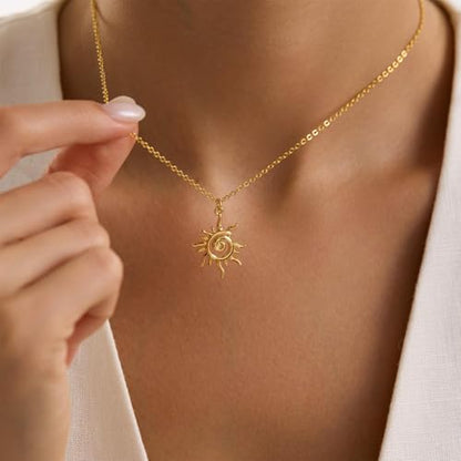 Gold Silver Pendant Necklace for Women, Dainty CZ Jewelry Gift | 14K Gold Silver Plated, Cubic Zirconia Pearl Charm, Trendy Layered Necklace, Adjustable Chain, Waterproof, Hypoallergenic - color: Gold-Spiral Sun