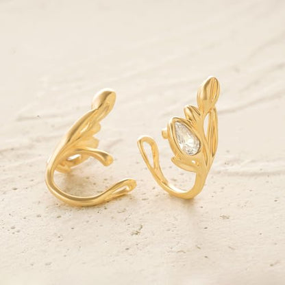 Women Ear Cuff Earring Gold Non Pierced Ear Cartilage Clip on Wrap Hoop 14K Gold Filled Tiny Boho Beach Simple Minimalist Delicate Handmade Hypoallergenic Jewelry Gift-Sold as Single/Pair - style: Tulip Flower / Pair