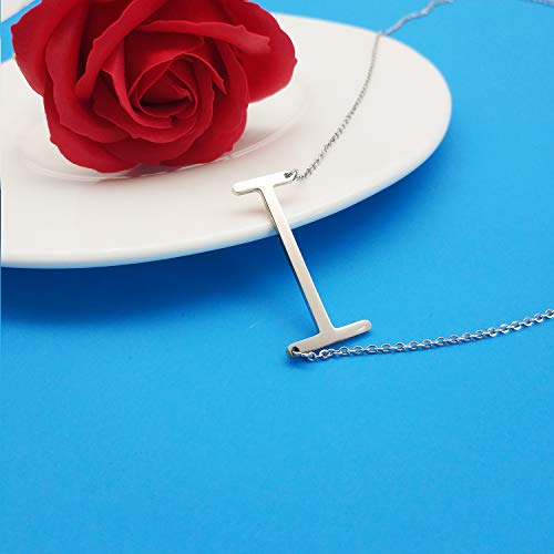 MOMOL Sideways Initial Necklace 18K Gold Plated Stainless Steel Large Big Letters Pendant Necklace Script Name Monogram Necklaces for Women - color: I