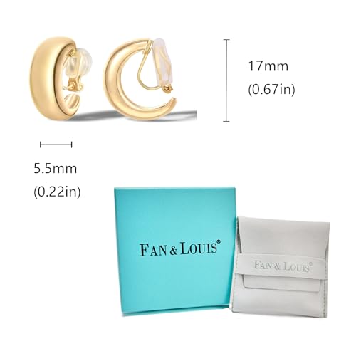 FAN&LOUIS Gold Silver Clip On Hoop Earrings,14K Gold Plated Chunky Gold Small Huggie Hoops Clip-On Earrings for Women│Small Wide Round Hoop Clip On Earrings - style: Set A