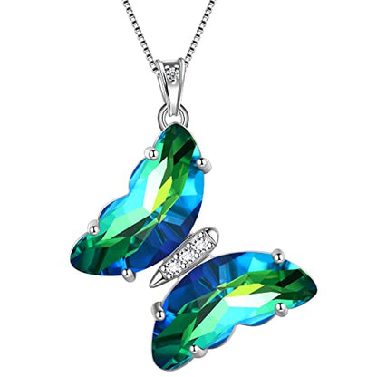 Aurora Tears Butterfly Necklace Earrings Ring Bracelet - Women 925 Sterling Silver Animal Butterflies Birthstone Pendant Crystal Wedding Birthday Jewelry - color: pendant-E.May