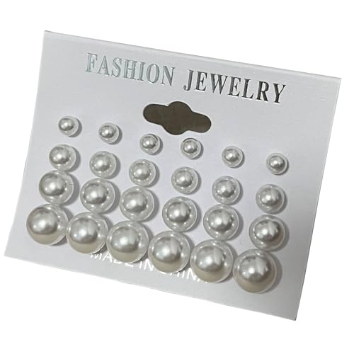 12 Pairs Simulated Pearl Earrings for Women, White Rhinestone Pearl Earrings Set for Wedding, Birthday, Christmas