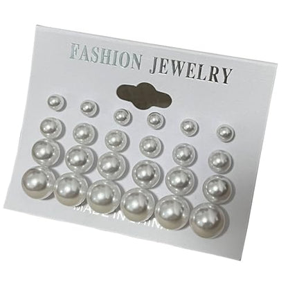 12 Pairs Simulated Pearl Earrings for Women, White Rhinestone Pearl Earrings Set for Wedding, Birthday, Christmas