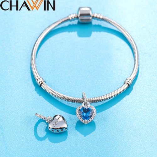 CHAWIN Birthstone Charms, 925 Sterling Silver Heart Dangle Charm, Sparkling CZ Compatible with Pandora Charm Bracelet, Necklace, Birthday Gifts for Women/Wife/Mother - style: 12# December