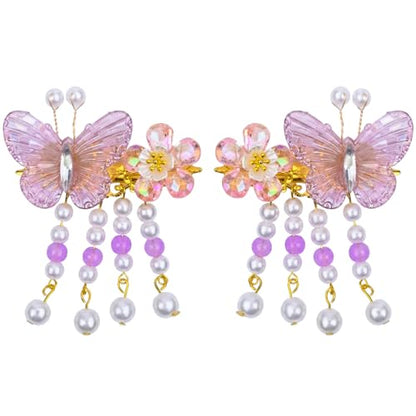 A Pair Wedding Hair Clips, Handmade Floral Design Crystal Hair Clips Pearl Barrettes, Rhinestones Flower Clips Pearl Headpieces Hair Pins Hair Accessories for Women Girls (Purple&Pink) - color: Purple&Pink