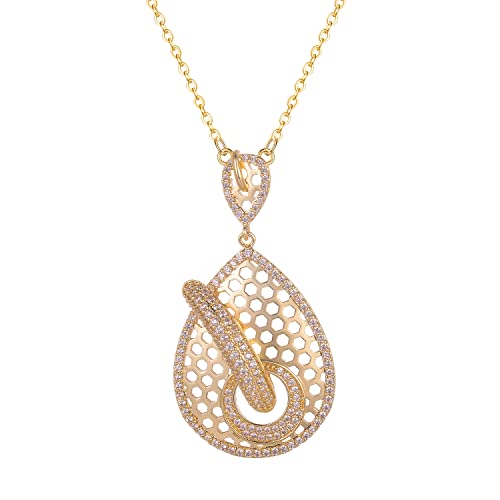 Shinny Tear Drop Fashion Hollowed Pattern Gold Pendant Statement Necklaces for Women Party Prom Gift