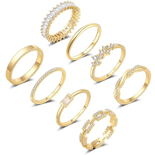 ZOERAY Gold Rings for Women Non Tarnish 14K Gold/Silver Stackable Rings Dainty Gold Plated Ring Wedding Eternity Bands Thin Simple Trendy Plain Thumb Stacking Rings Set Size 5-9 - color: Gold