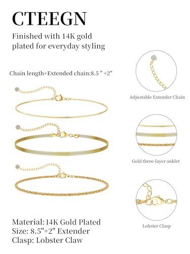 14K Gold/Silver Plated Anklets for Women Layered Anklet Set | Non Tarnish Waterproof Brass Ankle Bracelet, Adjustable Lightweight Dainty Hypoallergenic Chain, Beach Vacation Summer Gift - style: Style2