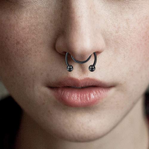 Fake Nose Ring Hoop Double Fake Septum Rings Fake Nose Piercing Clip on Earring Hoops Faux Nose Rings Lip Ring - color: style -D4 -black