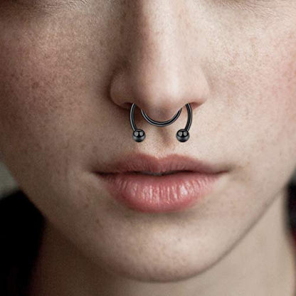 Fake Nose Ring Hoop Double Fake Septum Rings Fake Nose Piercing Clip on Earring Hoops Faux Nose Rings Lip Ring - color: style -D4 -black
