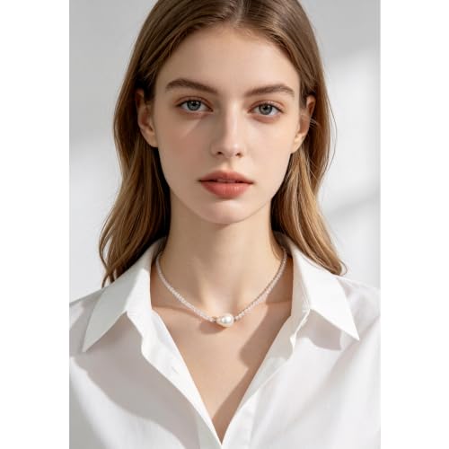 Single Pearl Choker Pendant Necklaces for Women, Natural Gemstone Womens Black Stone Beaded Choker Necklace, Dainty Round Freshwater Pearl Handmade Jewelry Gift Women Birthday Bridesmaids Anniversary 16 18 inch - color: 07-Moonstone, size: 18"
