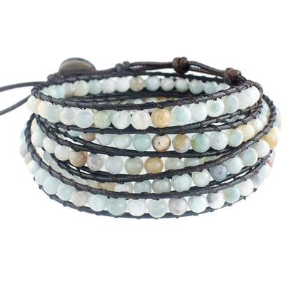 Genuine Stone Wrap Bracelets for Women Natural Crystal Beaded Wrap Bracelet 2/3/5 Adjustable Bohemian Bracelets Jewelry Gifts for Women Mom - color: amazonite(5 wraps)