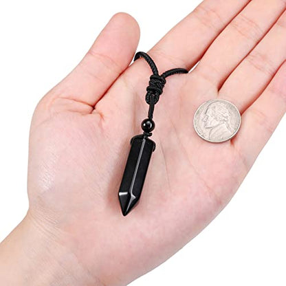 Top Plaza Healing Crystal Stone Necklaces for Men Hexagonal Pendant Necklaces Adjustable Braided Rope Natural Gemstone Necklace Jewelry Christmas Gift for Dad, Husband - color: Black Obsidian
