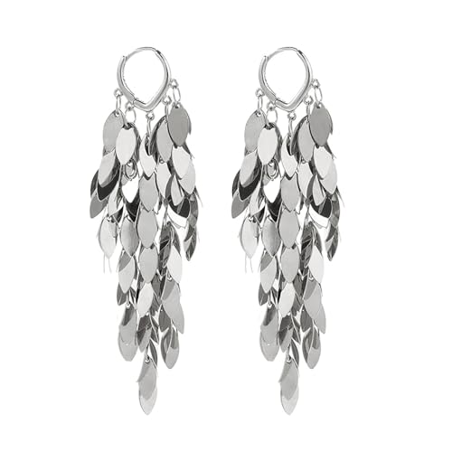 Long Dangle Earrings For Women, Fringe Chandelier Earrings Punk Metal Chain Earrings Hypoallergenic Lightweight Tassel Drop Earrings - color: Fringe-Silver