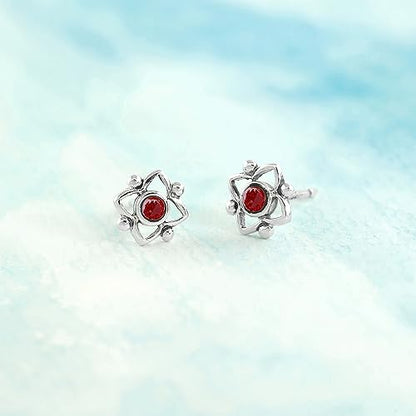 Boma Jewelry Sterling Silver Flower Shaped Dot Stud Earring - color: Synthetic Red Coral