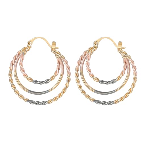 Gold/Silver Hoop Earrings For Women Trendy,Chunky/Big/Thin/Medium/Oval/Thick/Twist Multi-Colored Zirconia Dangle Huggie Rainbow CZ Amber Resin Hoops, Lightweight Birhtday Fashion Jewelry Gift. - color: A18 ( Hand-painted Colorful Triple Hoops)
