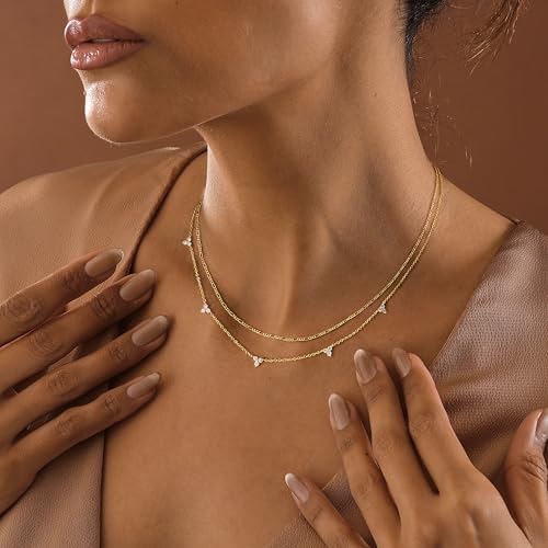Dainty Layered Necklaces for Women,14k Gold Plated CZ Choker Necklace Stack | 14K Gold Plated Necklace set,Non Tarnish Hypoallergenic Beaded Paperclip Chain Necklace Stack Women's Minimalist Jewelry Gift - color: Gold-4