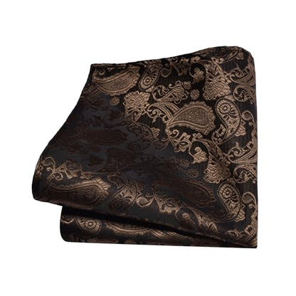 GUSLESON 3.15"（8cm） Mens Paisley Tie and Lapel Pin Necktie Hankerchief Cufflinks Set for Men - color: Dusty Brown