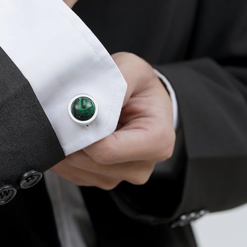 Cufflinks for Men, Stainless Steel Classic Black Pearl, Blue Carbon Fiber CuffLinks men's accessories, Great Gift for Father, Husband - style: Malachite