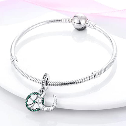 925 Sterling Silver Charm for Bracelet Necklace Women Dangle Pendant Beads | Love Faith Mom Ocean travel Butterfly Party Charm Beads Pendants DIY Jewelry Gift - color: Horseshoe Print Clover Charm