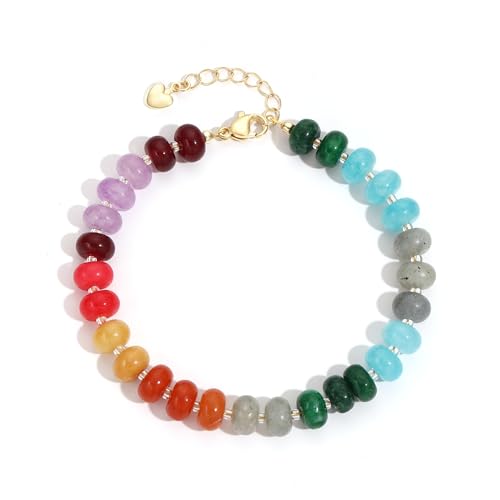 colorful Natural Stone Beaded Bracelets for Women, Boho Handmade Gemstone Bracelet, Stackable Summer Beach Jewelry - color: Colorful Bead 1