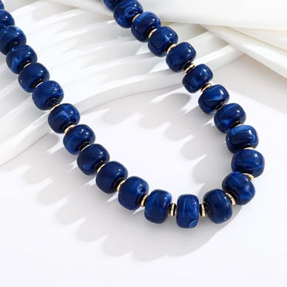 Chunky Beaded Necklace for Women Trendy Multicolor Resin Beads Choker Necklaces Boho Summer Statement Necklace Chunky Heart Jewelry - color: Bead necklace-dark blue