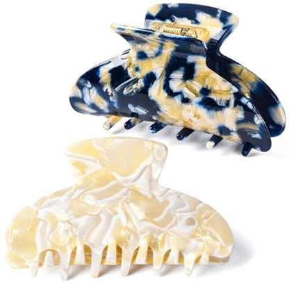 Aileam Acetate Hair Claw Clips for Women,Blue Beige hair clip French Design Strong Hold Non-Slip claw clips for Thick Hair, 2 Pack - color: Beige & Dusty Blue Blend