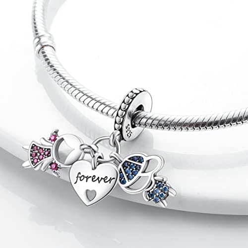 925 Sterling Silver Charm for Bracelet Necklace Women Dangle Pendant Beads | Love Faith Mom Ocean travel Butterfly Party Charm Beads Pendants DIY Jewelry Gift - color: Boy with girl love forever