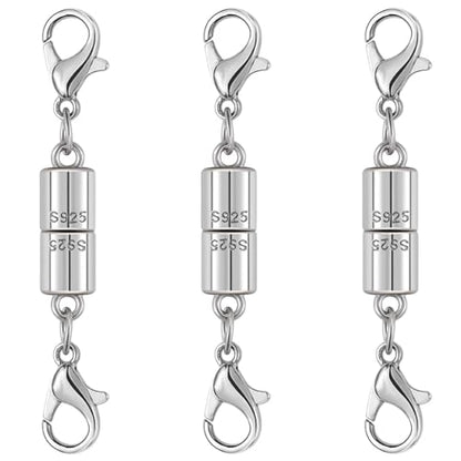 Magnetic Jewelry Clasps, 925 Sterling Silver, Strong Magnetic Closures for Necklaces and Bracelets (3pcs Silvery) - color: 3pcs silvery