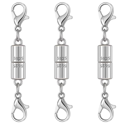 Magnetic Jewelry Clasps, 925 Sterling Silver, Strong Magnetic Closures for Necklaces and Bracelets (3pcs Silvery) - color: 3pcs silvery