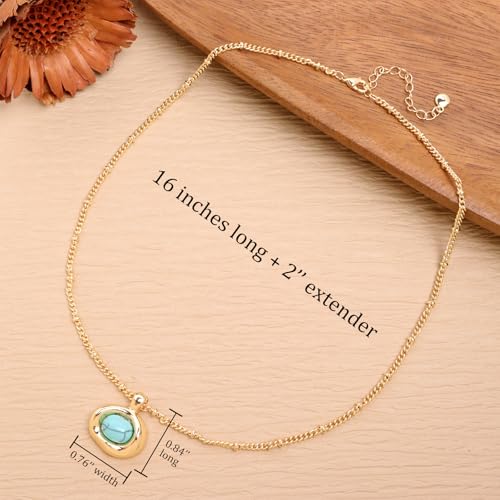 Jean Beau Gold Stone Pendant Necklaces for Women, Chunky Gemstone Dangle Necklace Wedding Prom Fashion Jewelry Gift - color: Turquoise Blue