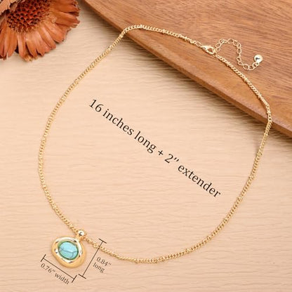 Jean Beau Gold Stone Pendant Necklaces for Women, Chunky Gemstone Dangle Necklace Wedding Prom Fashion Jewelry Gift - color: Turquoise Blue
