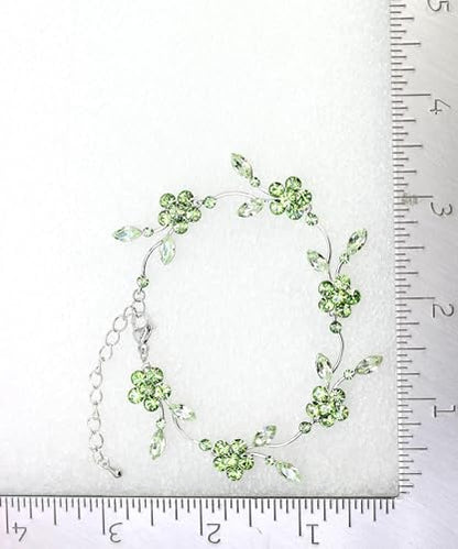 Faship Gorgeous Rhinestone Crystal Floral Necklace Earrings Set - color: Green / Peridot color green / Matching Bracelet