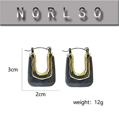 Chunky Clear Retro U Shaped Hoop Minimalist Square Resin Huggie Earrings for Women - color: Black