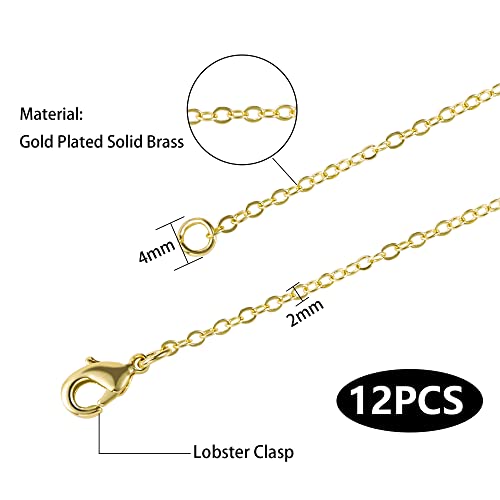 Wholesale 12 PCS Gold Plated Brass Flat Cable Chain (24 Inch(2 MM)) | Finished Necklace Chains Bulk for Necklace Making - color: Gold, size: 24 inch-0.079 inch