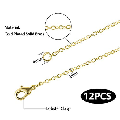 Wholesale 12 PCS Gold Plated Brass Flat Cable Chain (24 Inch(2 MM)) | Finished Necklace Chains Bulk for Necklace Making - color: Gold, size: 24 inch-0.079 inch