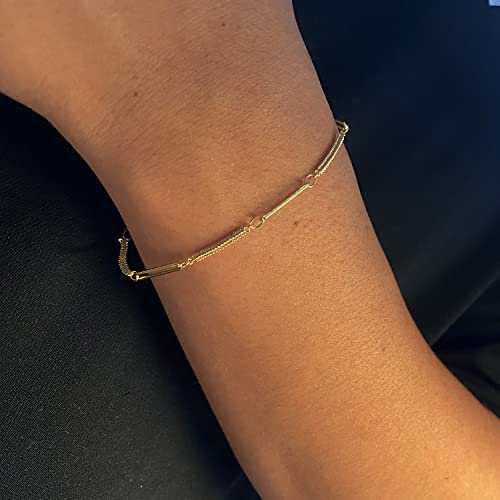 Womens Dainty Gold Chain Bracelet,Simple Layered Chain Bracelets,Beaded Turquoise Bracelet,Charm Crystal Bar,Heart,Karma,Triangle,Pearl Bracelets for Women - color: Handmade Chain