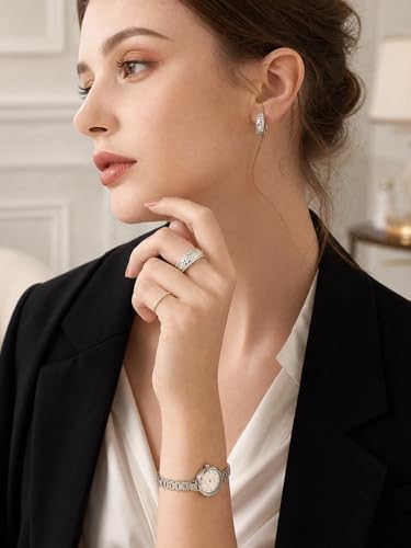 Heavy Solid 925 Sterling Silver, Band Ring for Women, Adjustable (Sizes 6–9) Open, weight 3.7g, Statement Ring with Dual Micro-Pave Stones - color: Silver