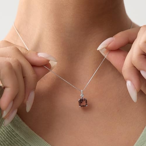 Michooyel S925 2ct Cubic Zirconia/Morganite Asscher Cut Pendant Necklace Sterling Silver Gemstone Necklace for Women - color: Morganite