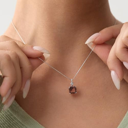 Michooyel S925 2ct Cubic Zirconia/Morganite Asscher Cut Pendant Necklace Sterling Silver Gemstone Necklace for Women - color: Morganite