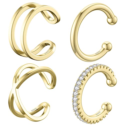SEVENWELL Ear Cuffs for Women, Adjustable Non Piercing Cartilage Earrings | Adjustable Fit, Lightweight Comfort, Stackable Style, Sensitive-Ear Friendly, Daily & Party Wear - color: Style C-Gold-4 pcs