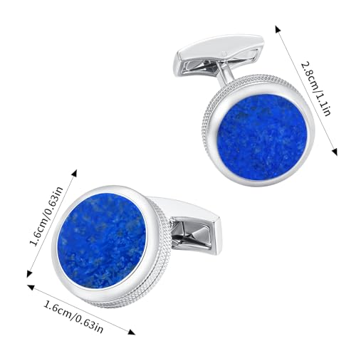 Mr.Van Men's Round Cufflinks, Classic Rhodium Plated Brass Cuff Links for Dress Shirt, Wedding, Business, Formal Occasions - color: Lapis lazuli