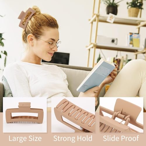 6 PCS 5 Inch Extra Large Claw Clips, Big Hair Clips for Thick Long Curly Hair, Durable Matte Strong Hold Hair Claw Clips, Non-slip Square Hair Clips for Women, Red Color - color: Wine Red